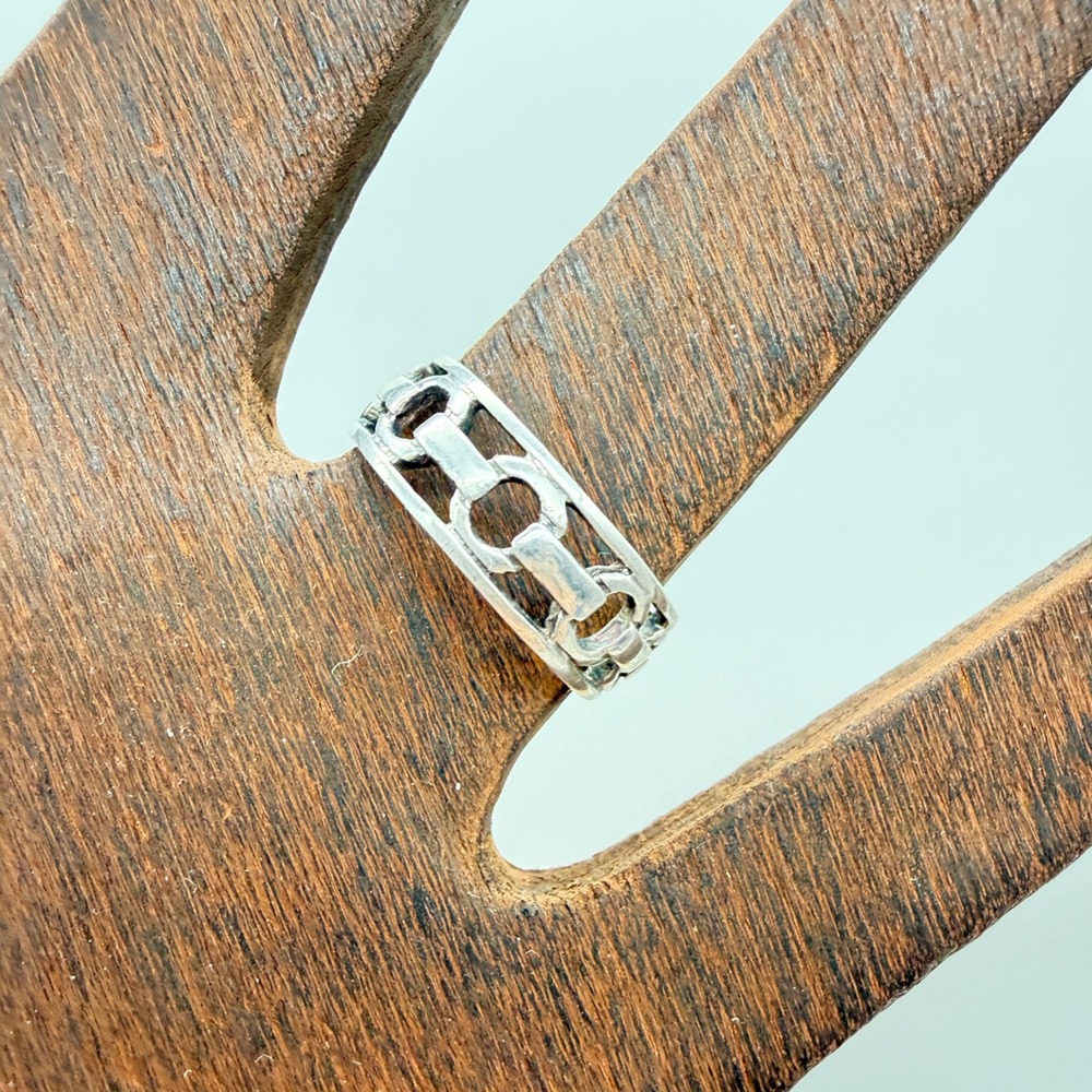 Vintage Sterling Silver Openwork Link Band Ring Size 5.75 Geometric 925 Jewelry - Picture 1 of 8
